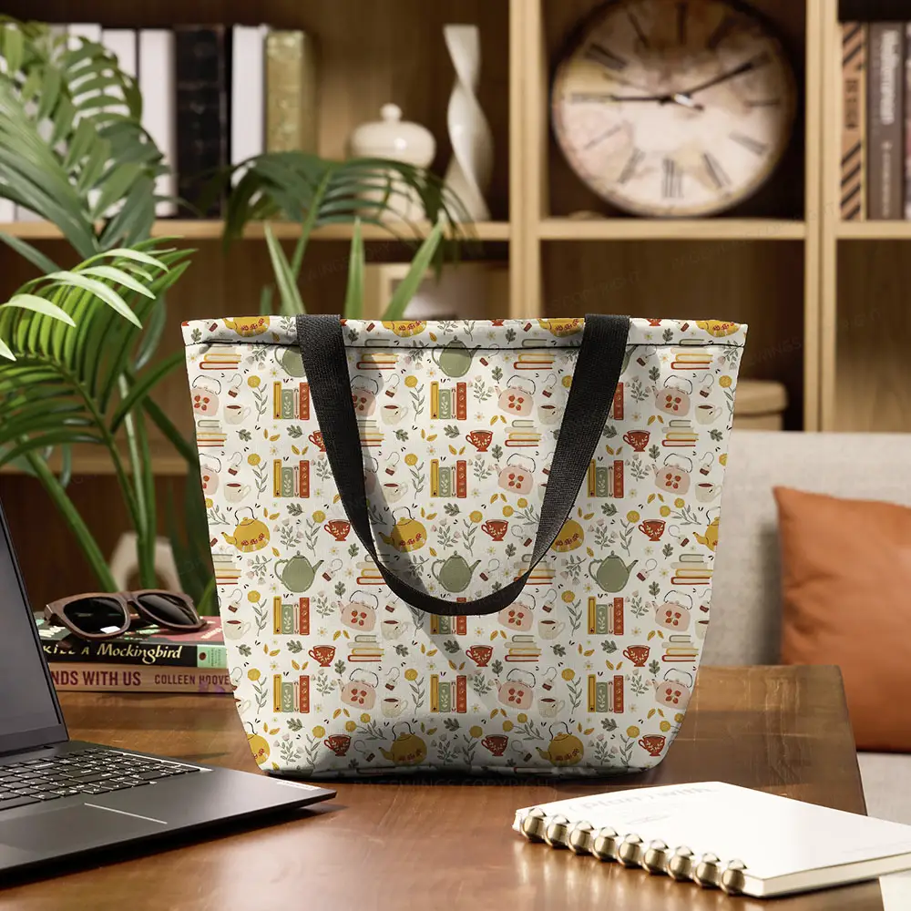 Pagewings Books And Coffee Large Zippered Tote Bag
