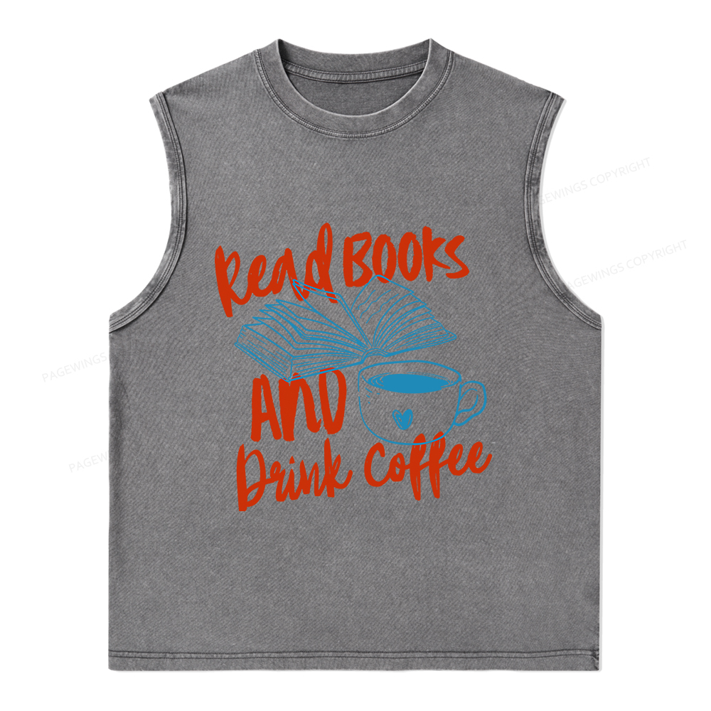Pagewings Read Books And Drink Coffee Bookish Unisex Washed Tank Top