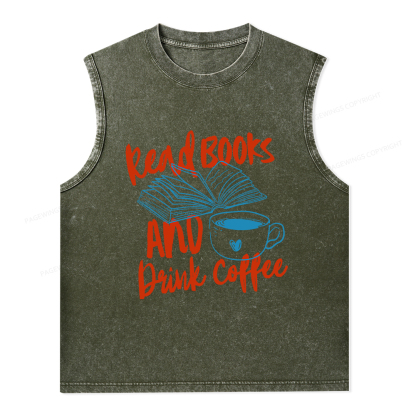 Pagewings Read Books And Drink Coffee Bookish Unisex Washed Tank Top