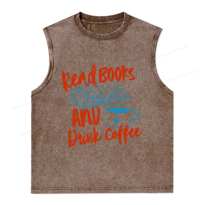 Pagewings Read Books And Drink Coffee Bookish Unisex Washed Tank Top