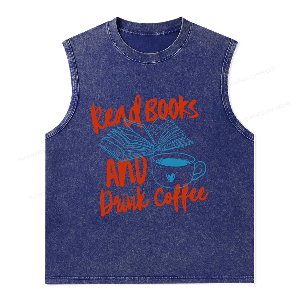 Pagewings Read Books And Drink Coffee Bookish Unisex Washed Tank Top