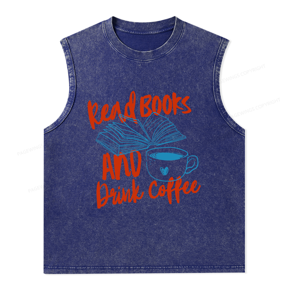 Pagewings Read Books And Drink Coffee Bookish Unisex Washed Tank Top