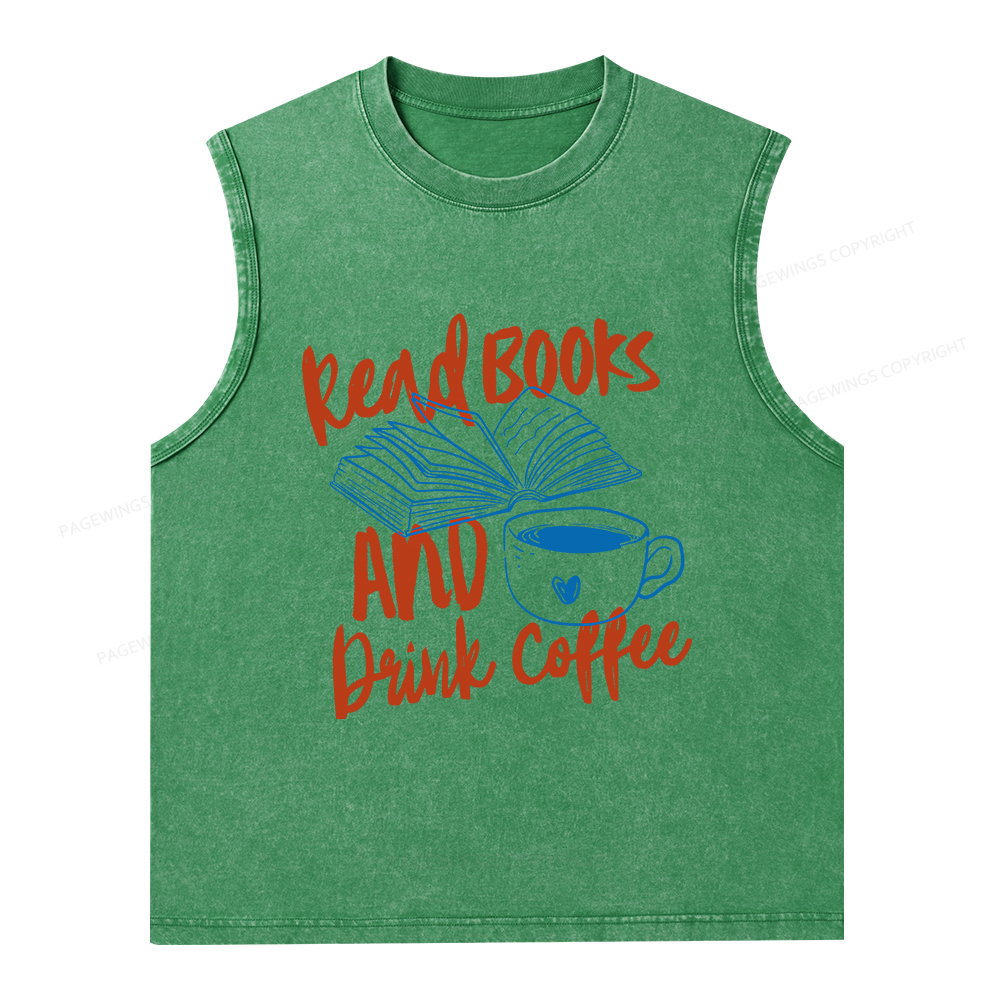 Pagewings Read Books And Drink Coffee Bookish Unisex Washed Tank Top