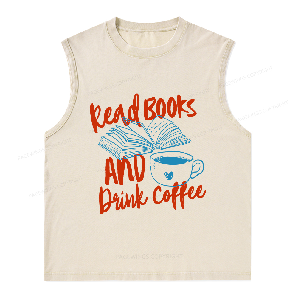 Pagewings Read Books And Drink Coffee Bookish Unisex Washed Tank Top