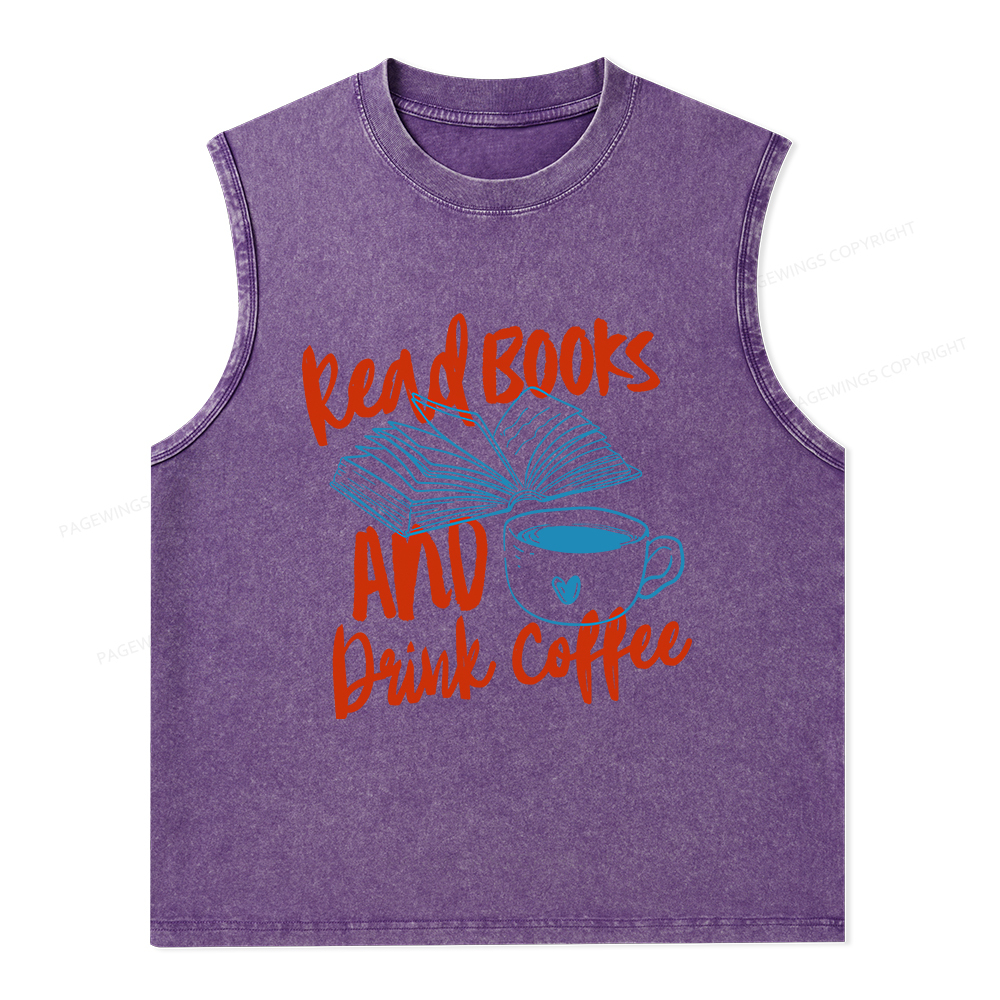 Pagewings Read Books And Drink Coffee Bookish Unisex Washed Tank Top