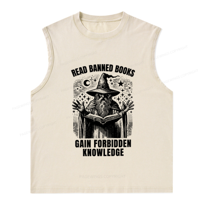 Pagewings Read Banned Books Gain Forbidden Knowledge Unisex Washed Tank Top