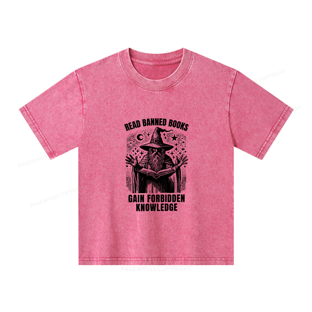 Pagewings Read Banned Books Gain Forbidden Knowledge Unisex Kids Washed T-shirt