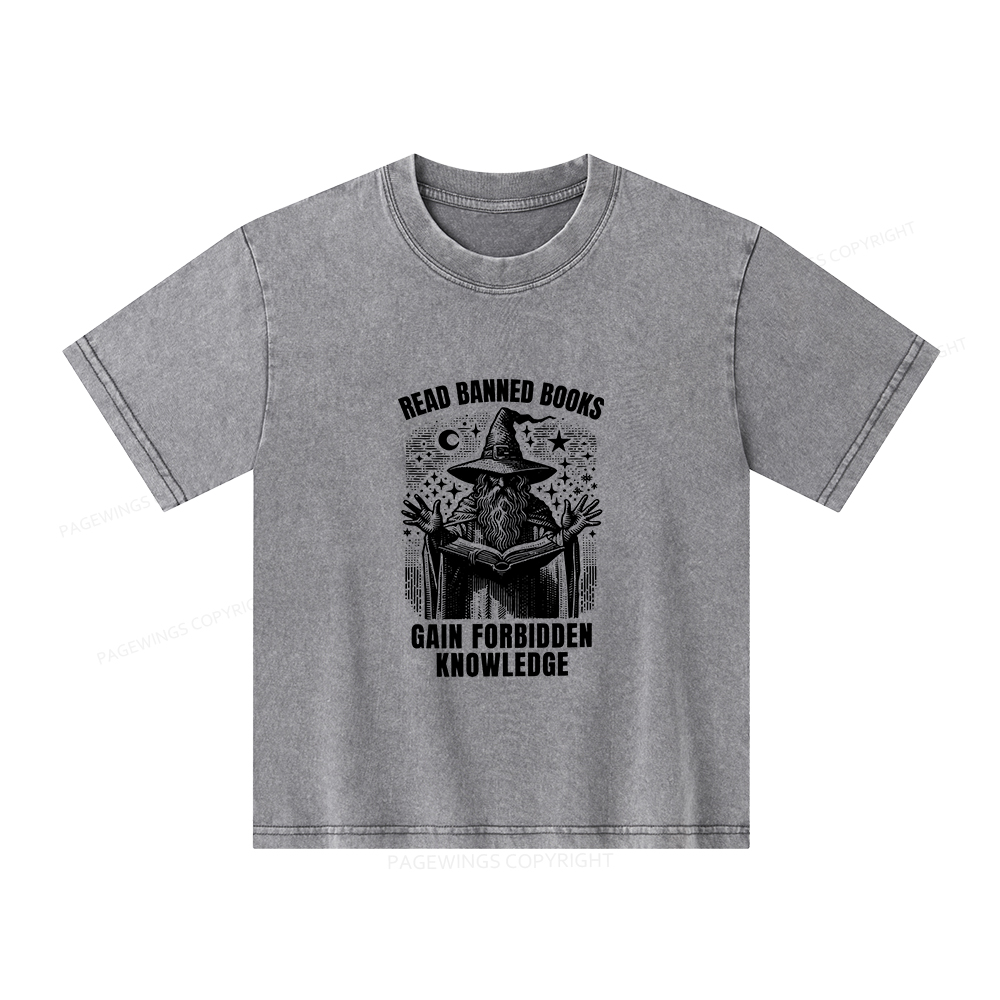 Pagewings Read Banned Books Gain Forbidden Knowledge Unisex Kids Washed T-shirt