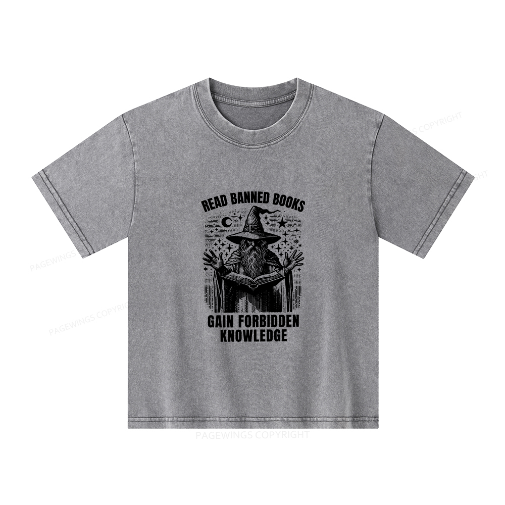 Pagewings Read Banned Books Gain Forbidden Knowledge Unisex Kids Washed T-shirt