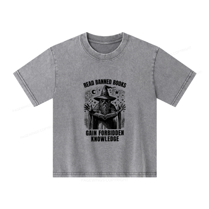 Pagewings Read Banned Books Gain Forbidden Knowledge Unisex Kids Washed T-shirt