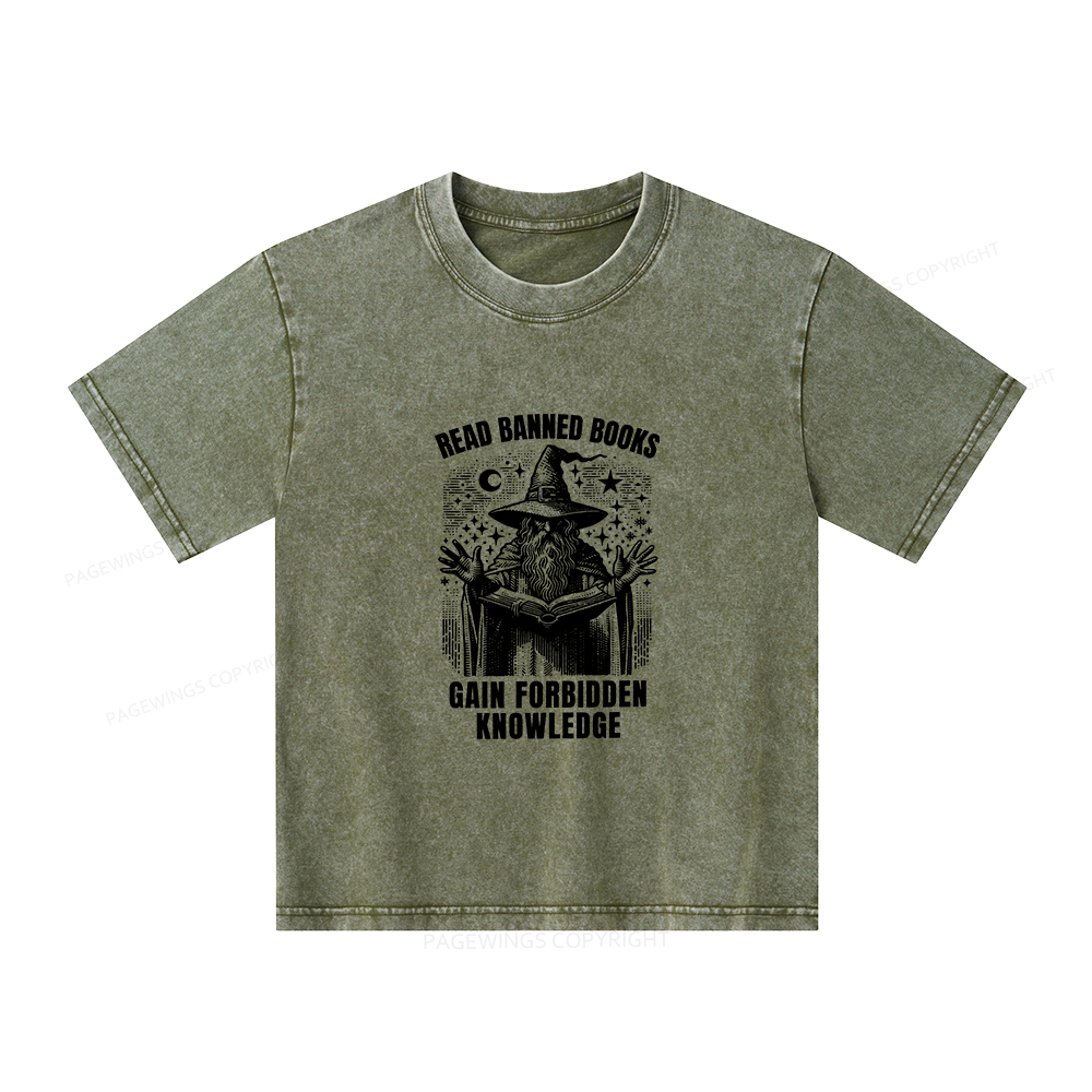 Pagewings Read Banned Books Gain Forbidden Knowledge Unisex Kids Washed T-shirt