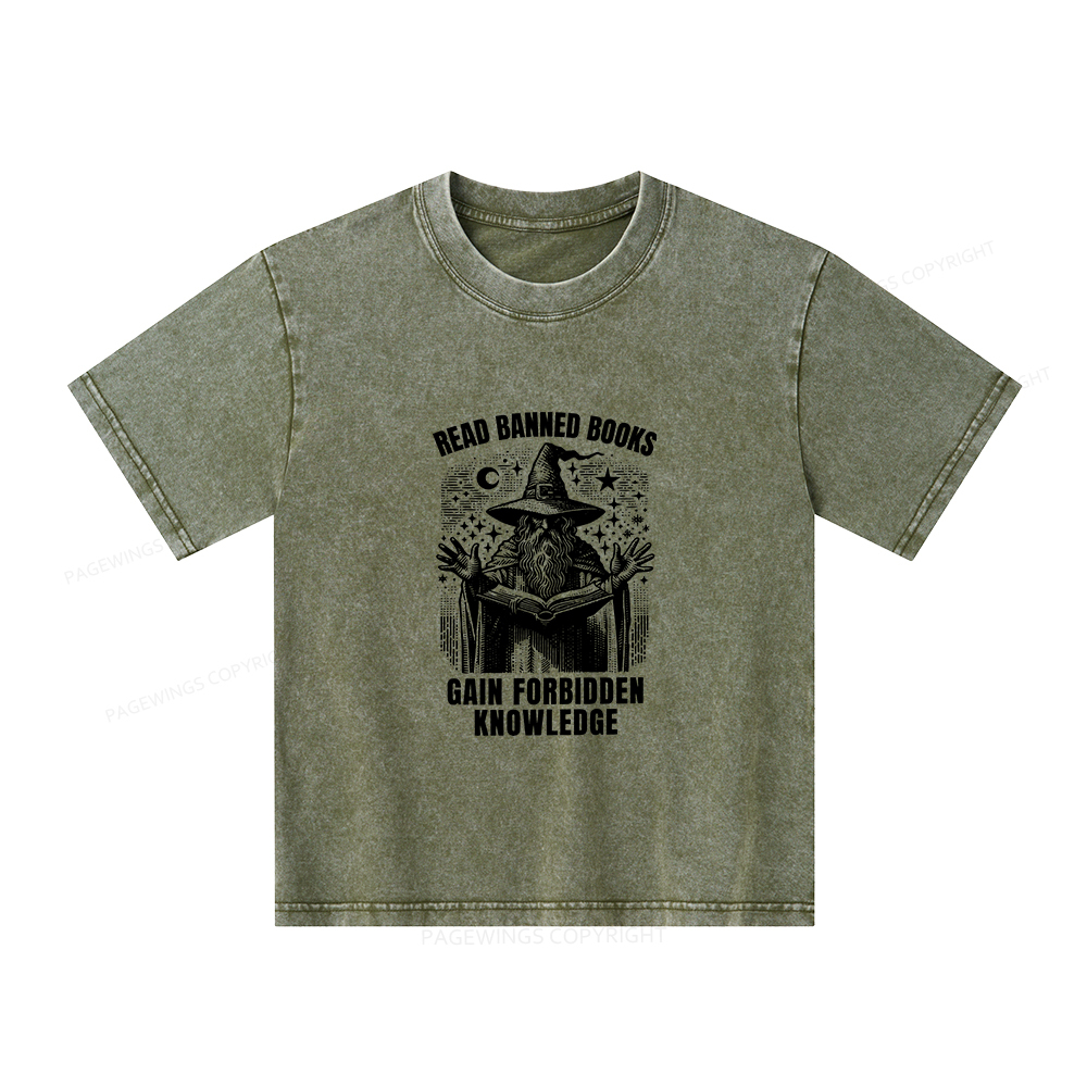 Pagewings Read Banned Books Gain Forbidden Knowledge Unisex Kids Washed T-shirt