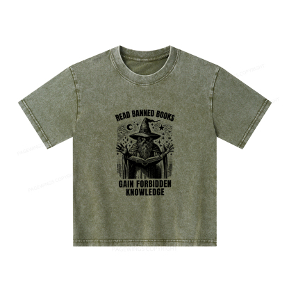 Pagewings Read Banned Books Gain Forbidden Knowledge Unisex Kids Washed T-shirt