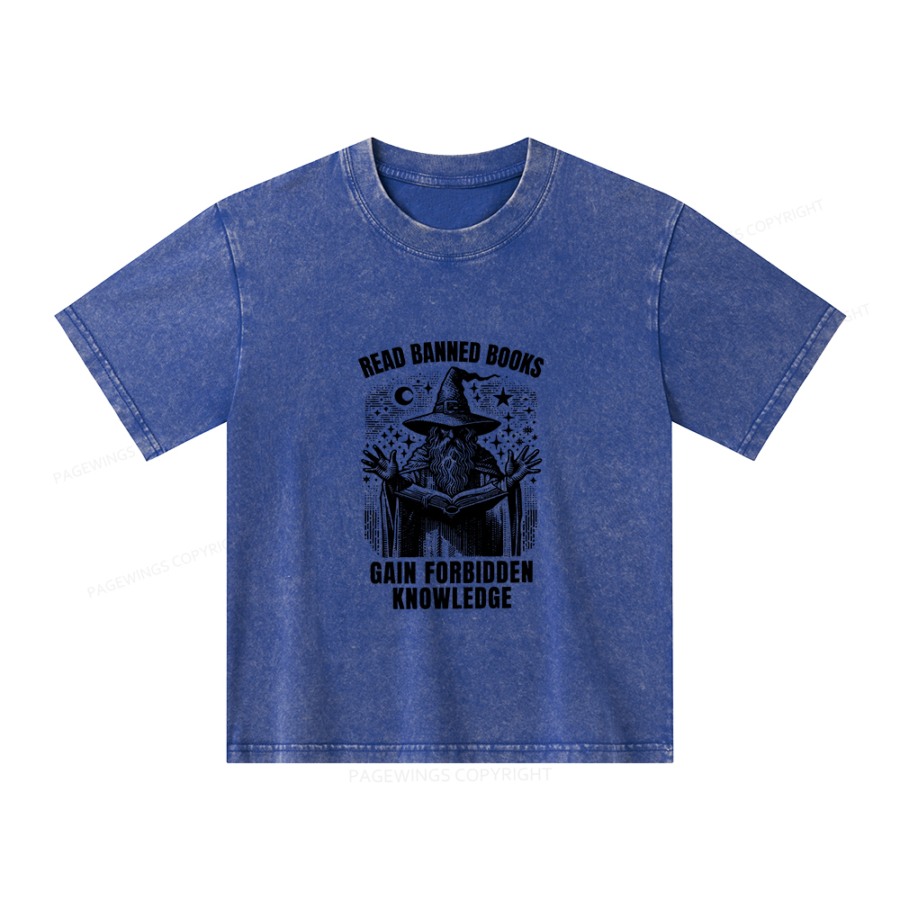 Pagewings Read Banned Books Gain Forbidden Knowledge Unisex Kids Washed T-shirt