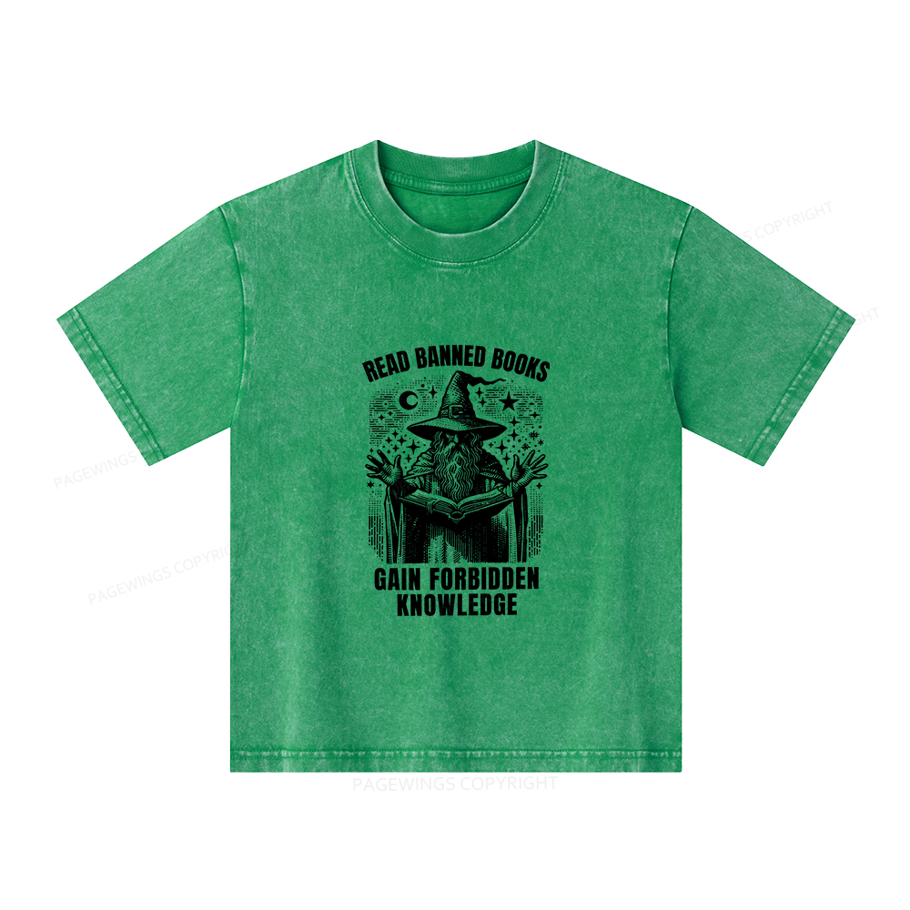 Pagewings Read Banned Books Gain Forbidden Knowledge Unisex Kids Washed T-shirt