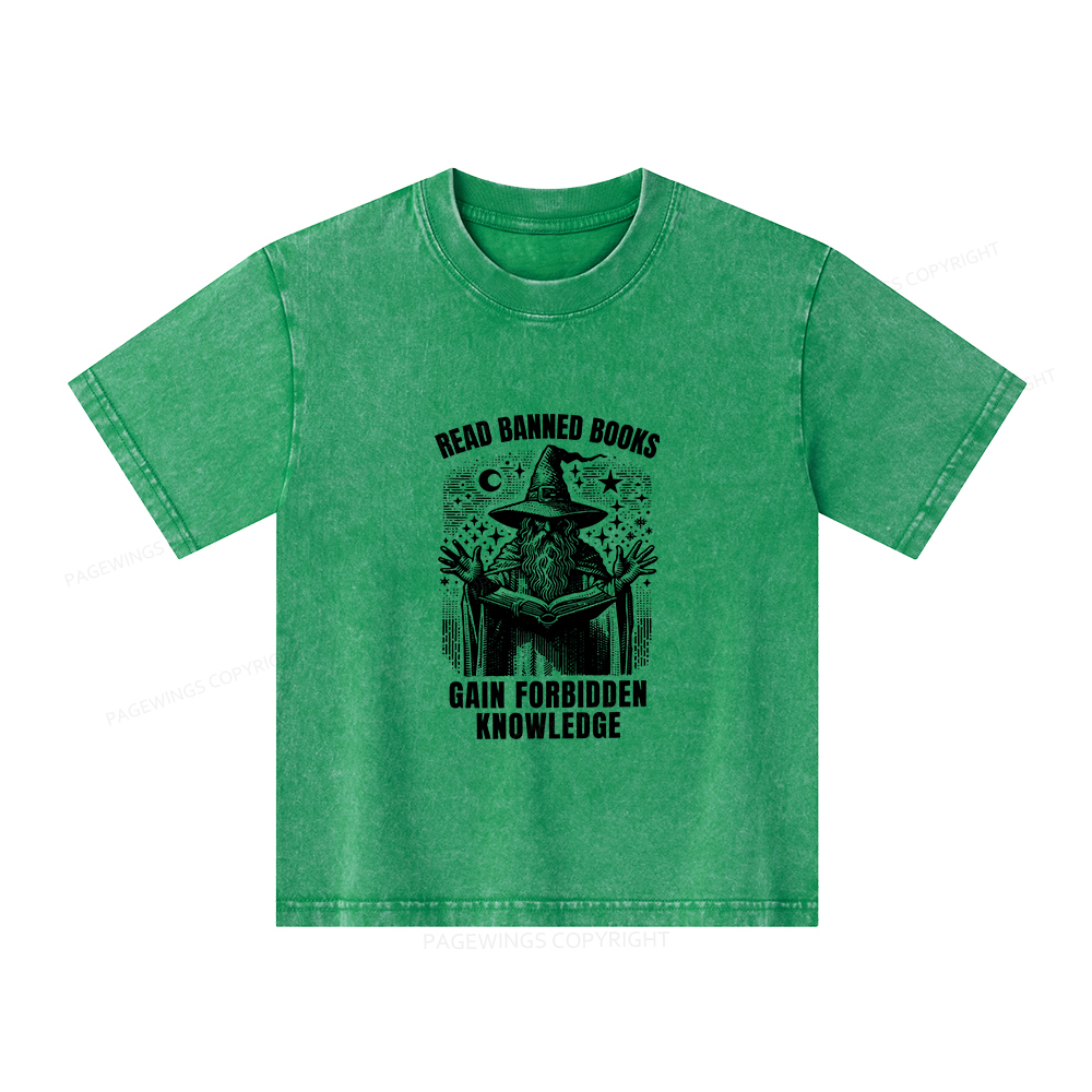 Pagewings Read Banned Books Gain Forbidden Knowledge Unisex Kids Washed T-shirt