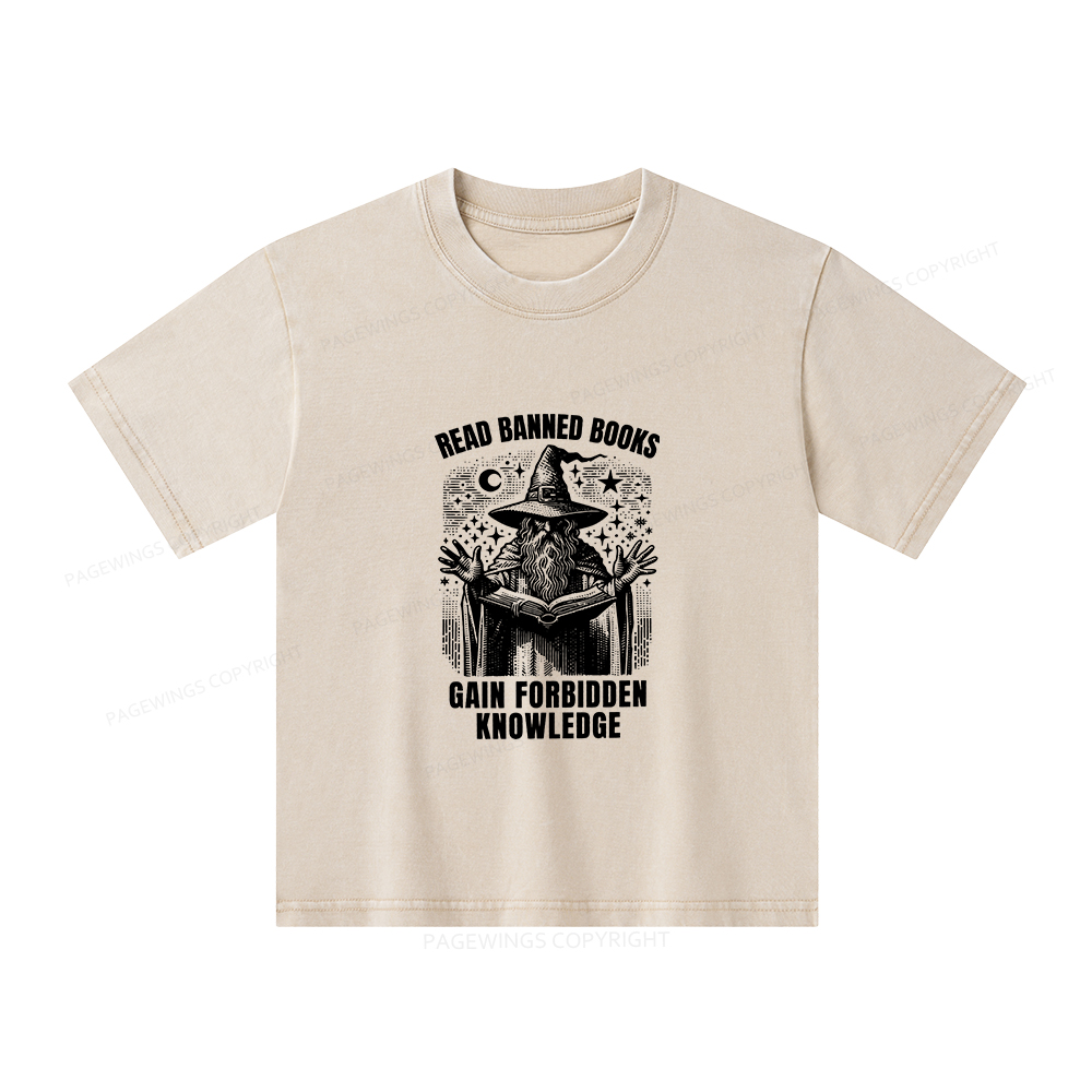 Pagewings Read Banned Books Gain Forbidden Knowledge Unisex Kids Washed T-shirt