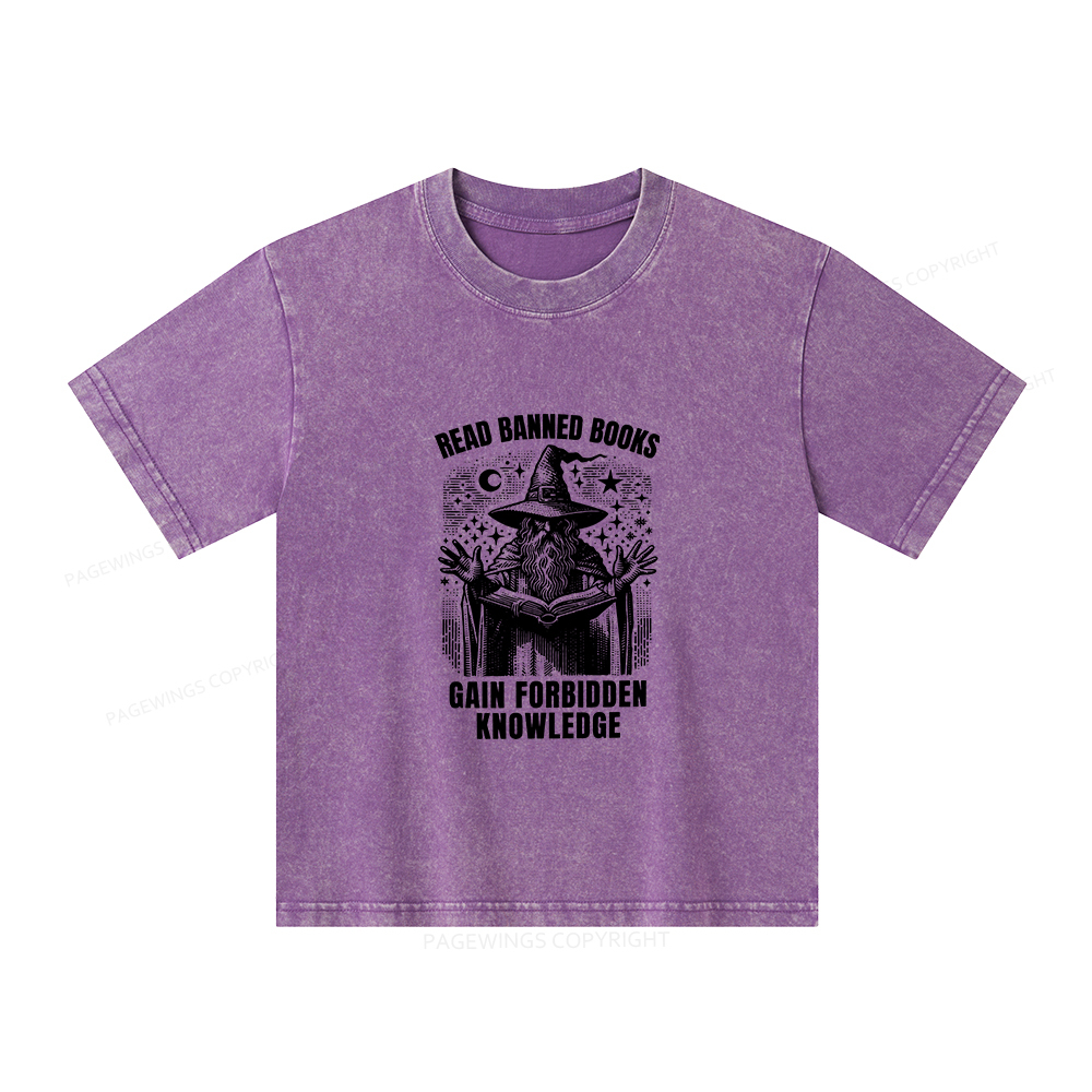 Pagewings Read Banned Books Gain Forbidden Knowledge Unisex Kids Washed T-shirt