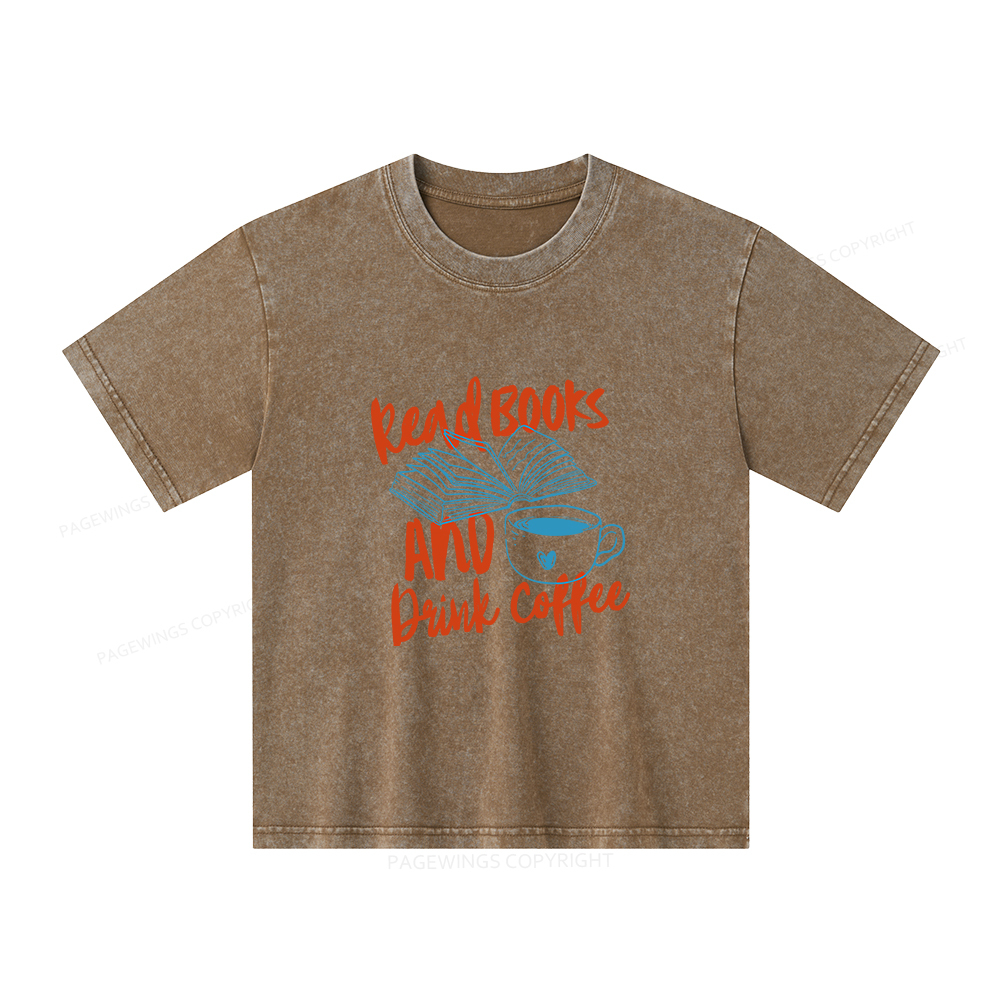 Pagewings Read Books And Drink Coffee Bookish Unisex Kids Washed T-shirt
