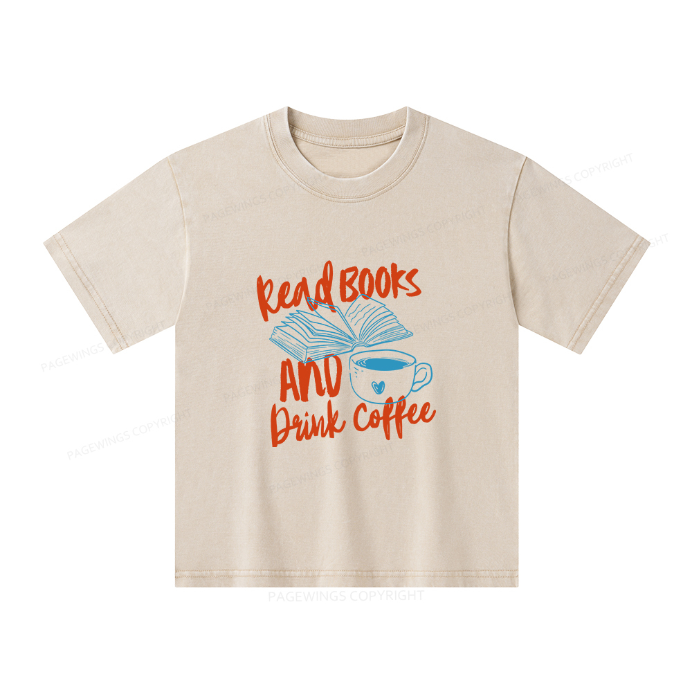 Pagewings Read Books And Drink Coffee Bookish Unisex Kids Washed T-shirt