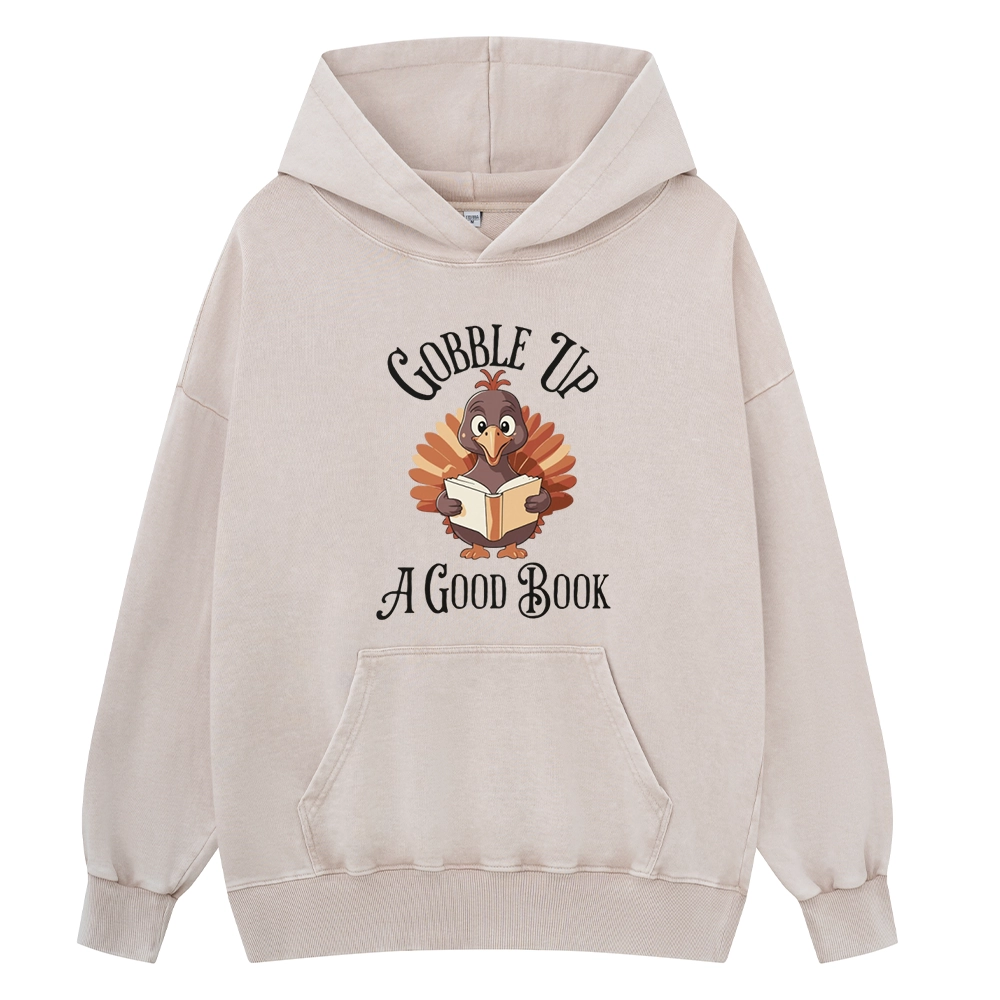 Pagewings Thanksgiving A Good Book Unisex Washed Hoodie