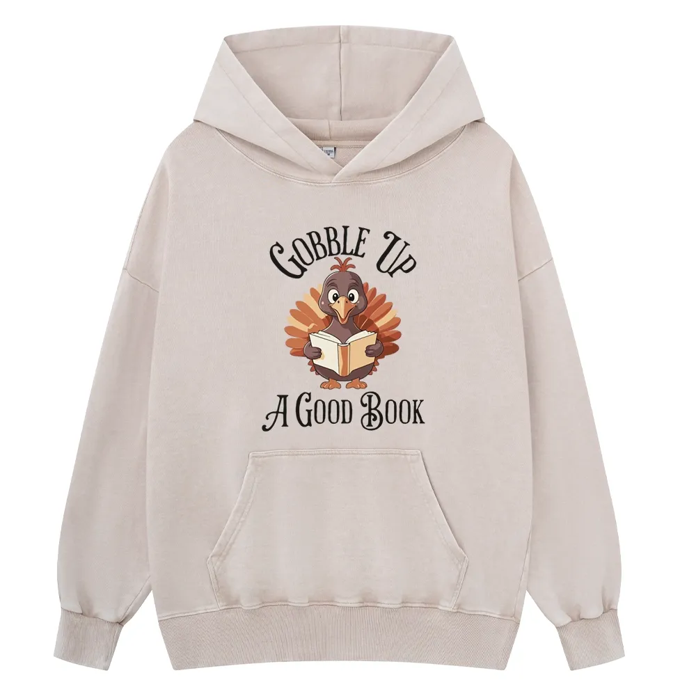 Pagewings Thanksgiving A Good Book Unisex Washed Hoodie