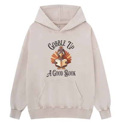 Pagewings Thanksgiving A Good Book Unisex Washed Hoodie