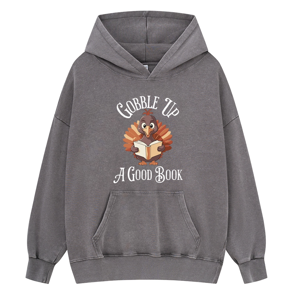 Pagewings Thanksgiving A Good Book Unisex Washed Hoodie