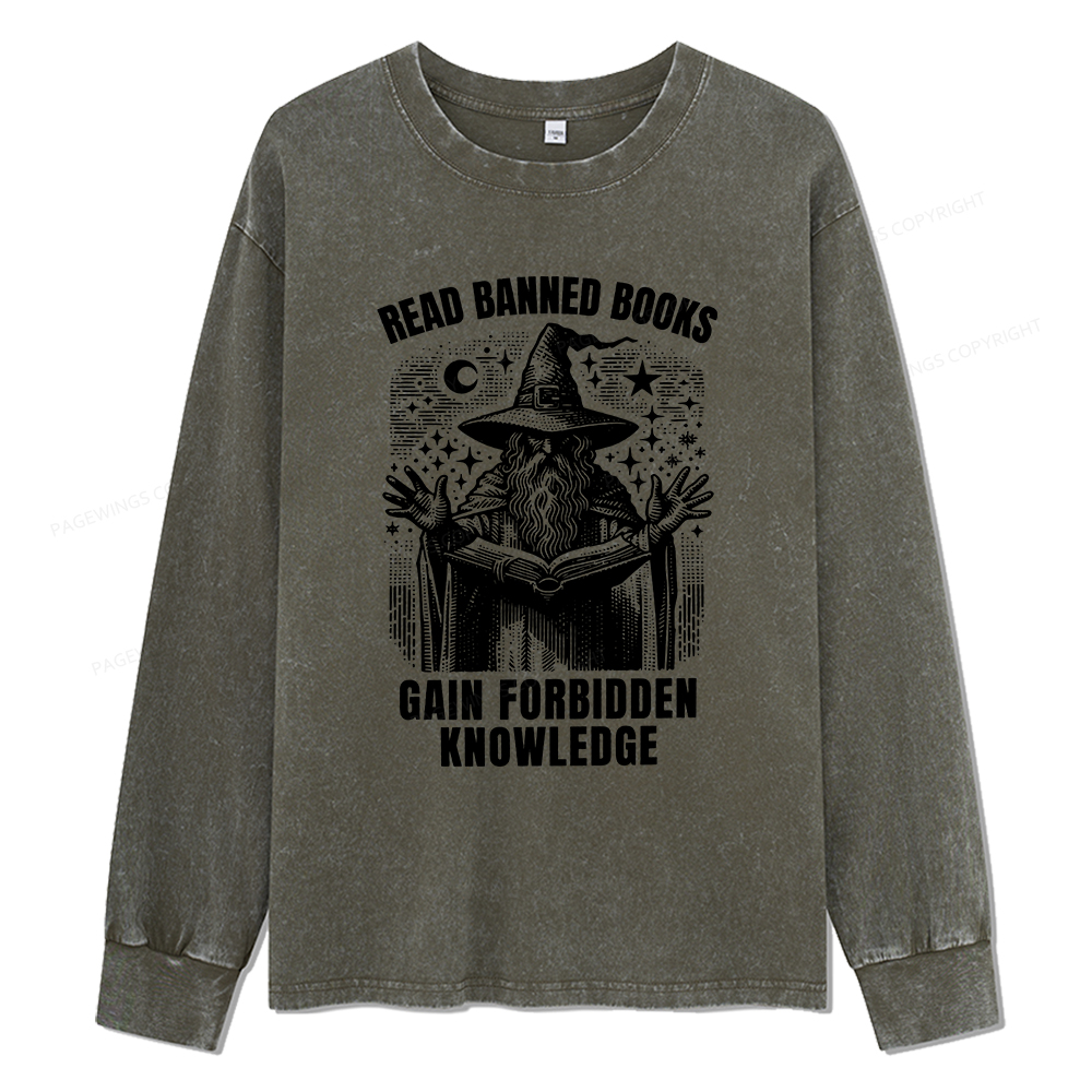 Pagewings Read Banned Books Gain Forbidden Knowledge Unisex Washed Long Sleeve T-shirt