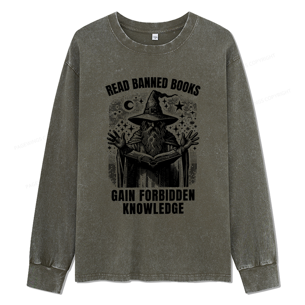 Pagewings Read Banned Books Gain Forbidden Knowledge Unisex Washed Long Sleeve T-shirt