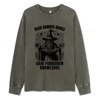 Pagewings Read Banned Books Gain Forbidden Knowledge Unisex Washed Long Sleeve T-shirt