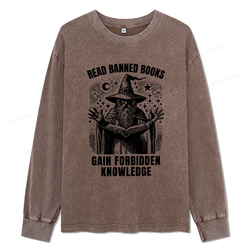 Pagewings Read Banned Books Gain Forbidden Knowledge Unisex Washed Long Sleeve T-shirt