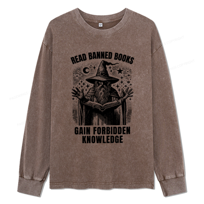 Pagewings Read Banned Books Gain Forbidden Knowledge Unisex Washed Long Sleeve T-shirt