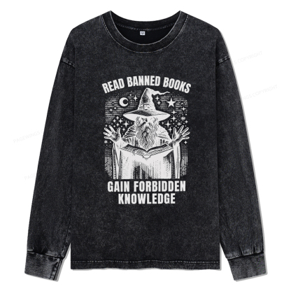 Pagewings Read Banned Books Gain Forbidden Knowledge Unisex Washed Long Sleeve T-shirt