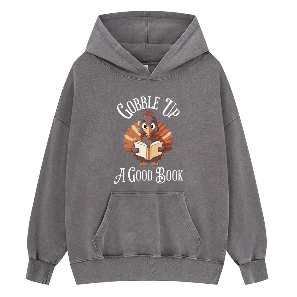 Pagewings Thanksgiving A Good Book Unisex Washed Hoodie