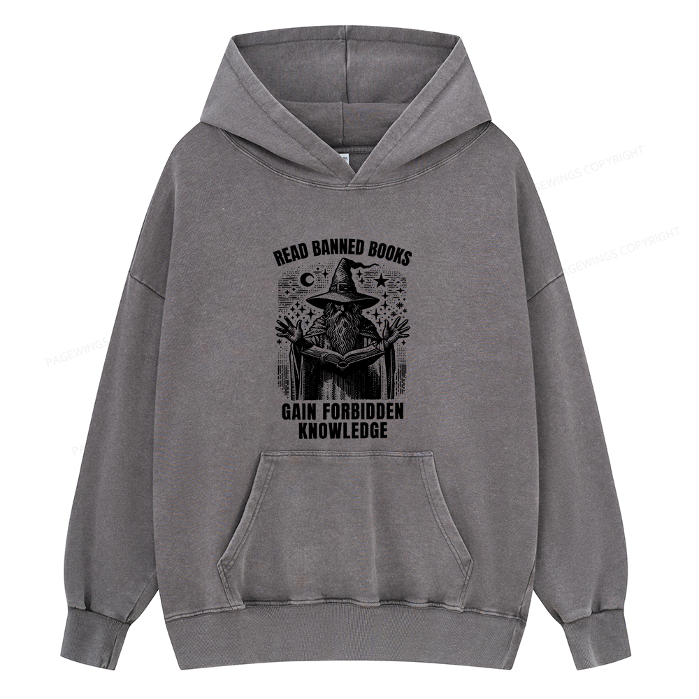 Pagewings Read Banned Books Gain Forbidden Knowledge Unisex Washed Hoodie