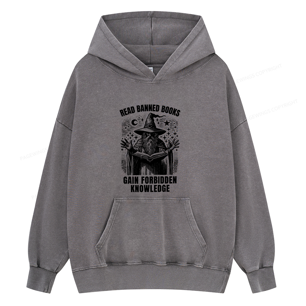Pagewings Read Banned Books Gain Forbidden Knowledge Unisex Washed Hoodie