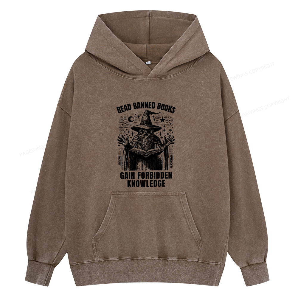 Pagewings Read Banned Books Gain Forbidden Knowledge Unisex Washed Hoodie