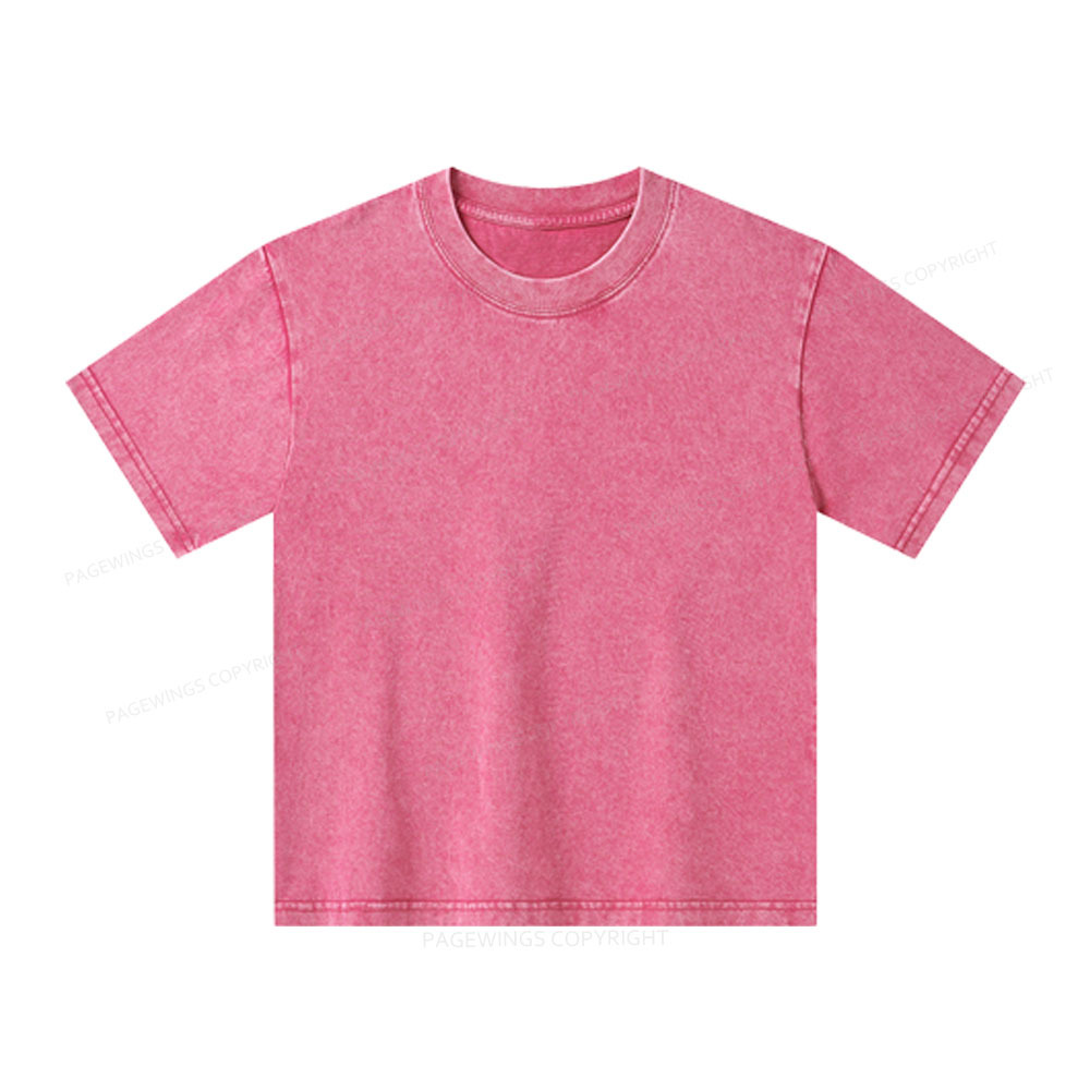 Pagewings Comfortable Solid Color Unisex Kids Washed T-shirt
