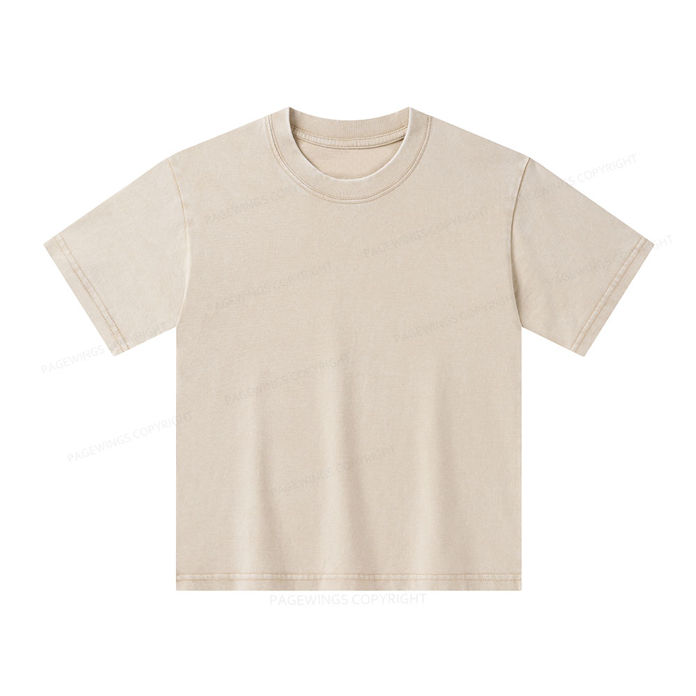 Pagewings Comfortable Solid Color Unisex Kids Washed T-shirt