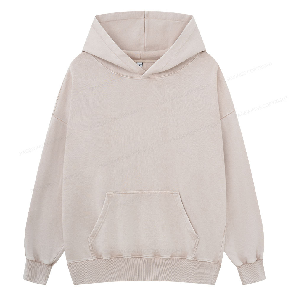 Pagewings Comfortable Solid Color Unisex Washed Hoodie