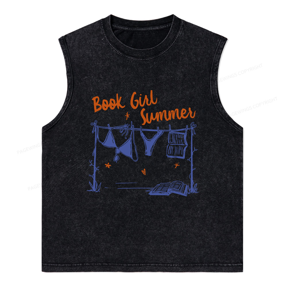 Pagewings Book Girl Summer Bookish Unisex Washed Tank Top