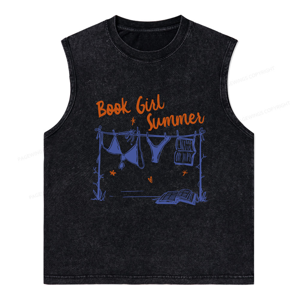 Pagewings Book Girl Summer Bookish Unisex Washed Tank Top