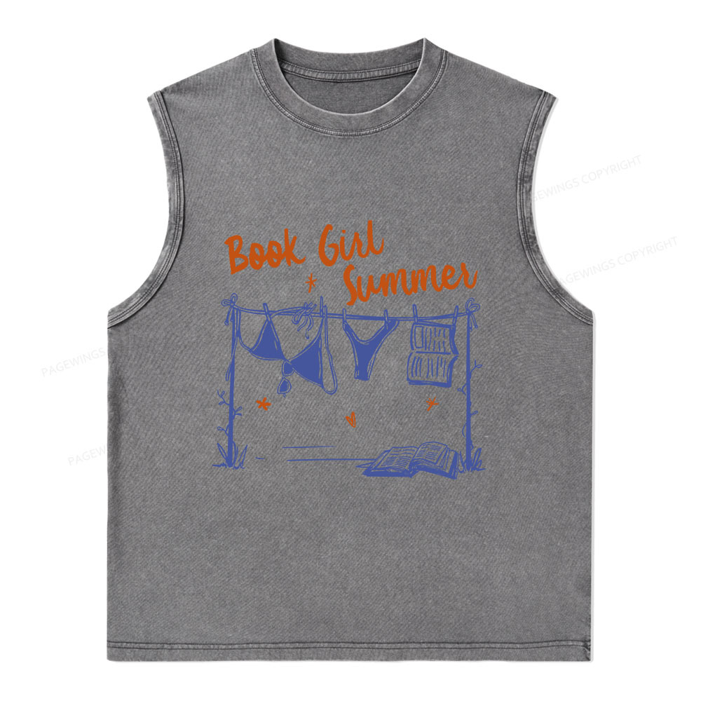 Pagewings Book Girl Summer Bookish Unisex Washed Tank Top