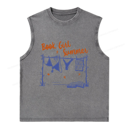 Pagewings Book Girl Summer Bookish Unisex Washed Tank Top
