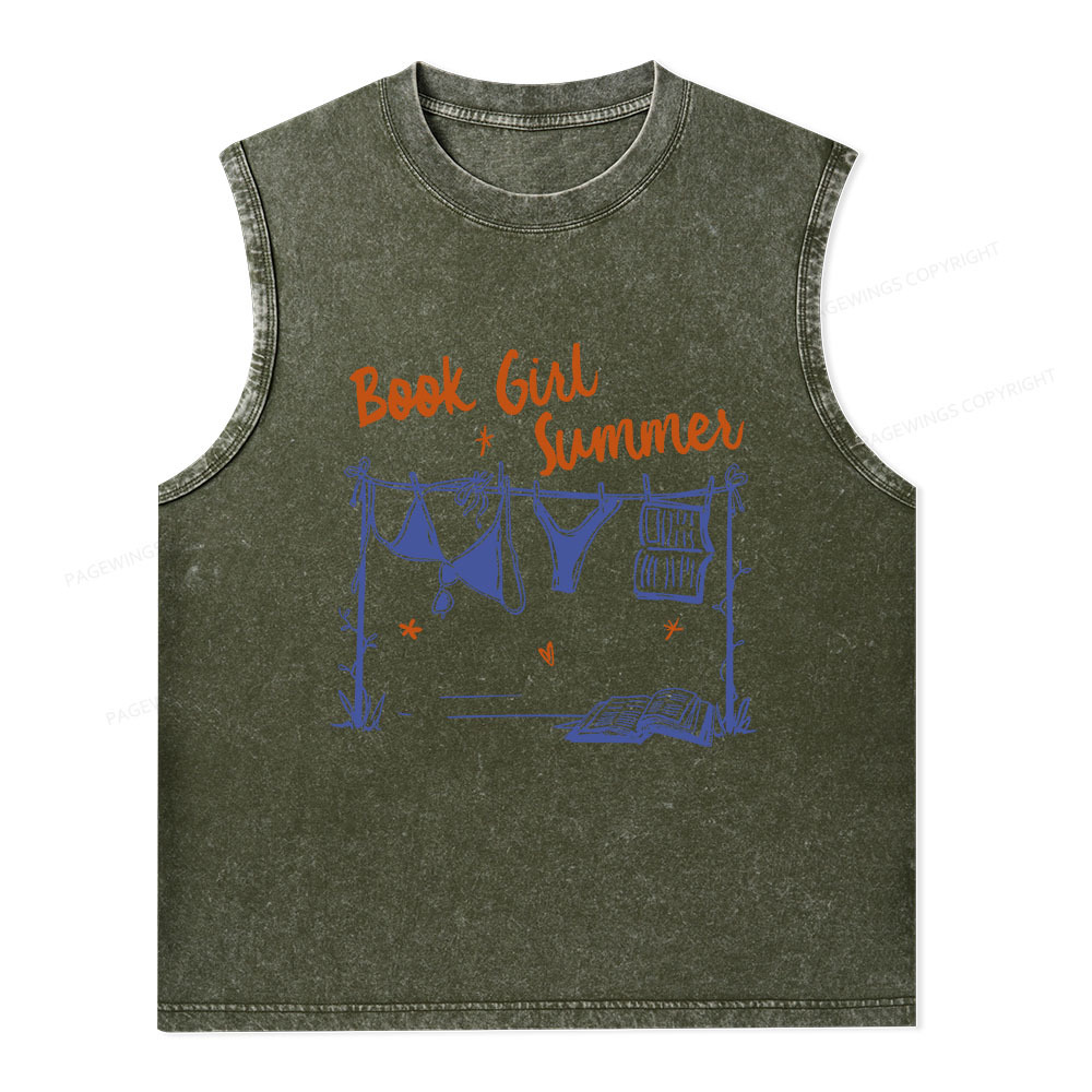 Pagewings Book Girl Summer Bookish Unisex Washed Tank Top