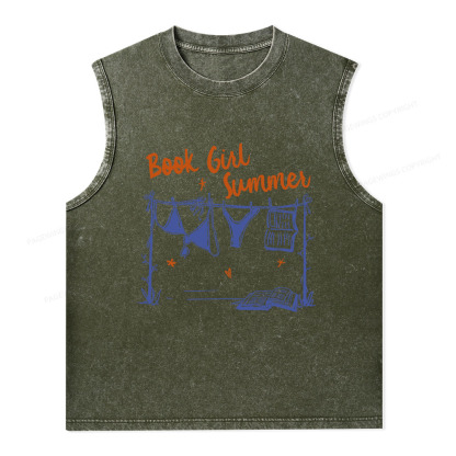 Pagewings Book Girl Summer Bookish Unisex Washed Tank Top