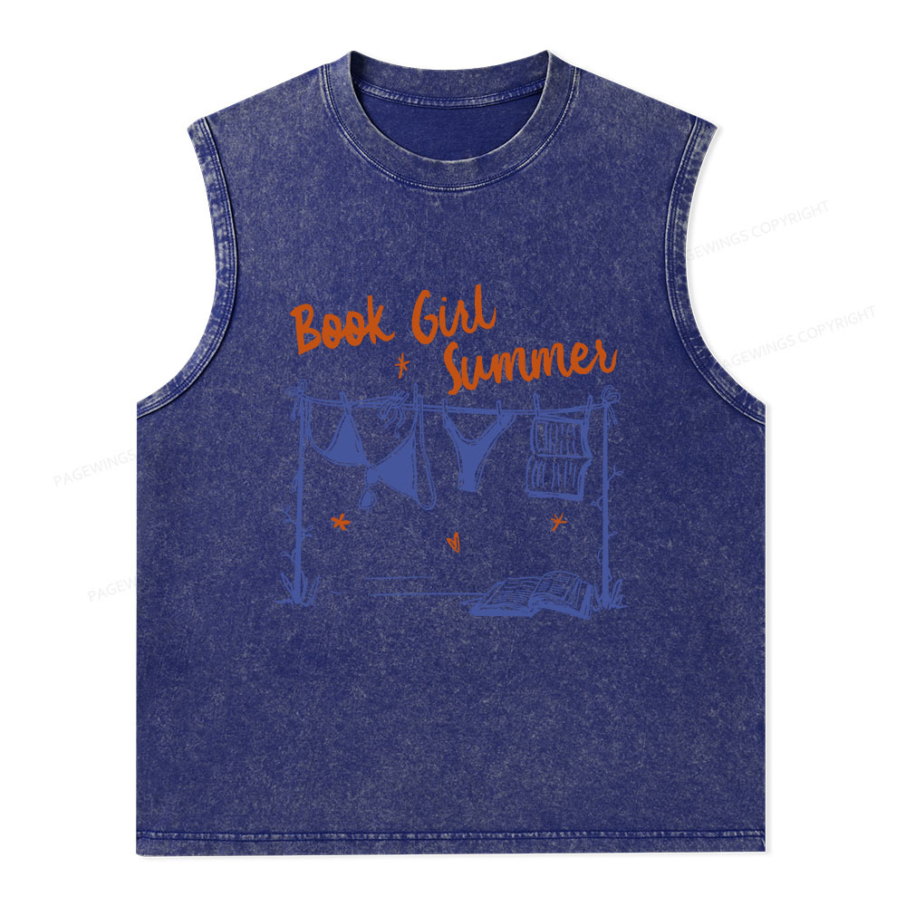 Pagewings Book Girl Summer Bookish Unisex Washed Tank Top