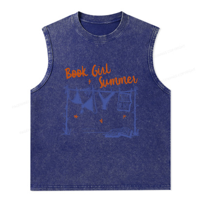 Pagewings Book Girl Summer Bookish Unisex Washed Tank Top
