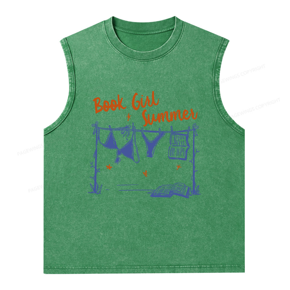 Pagewings Book Girl Summer Bookish Unisex Washed Tank Top